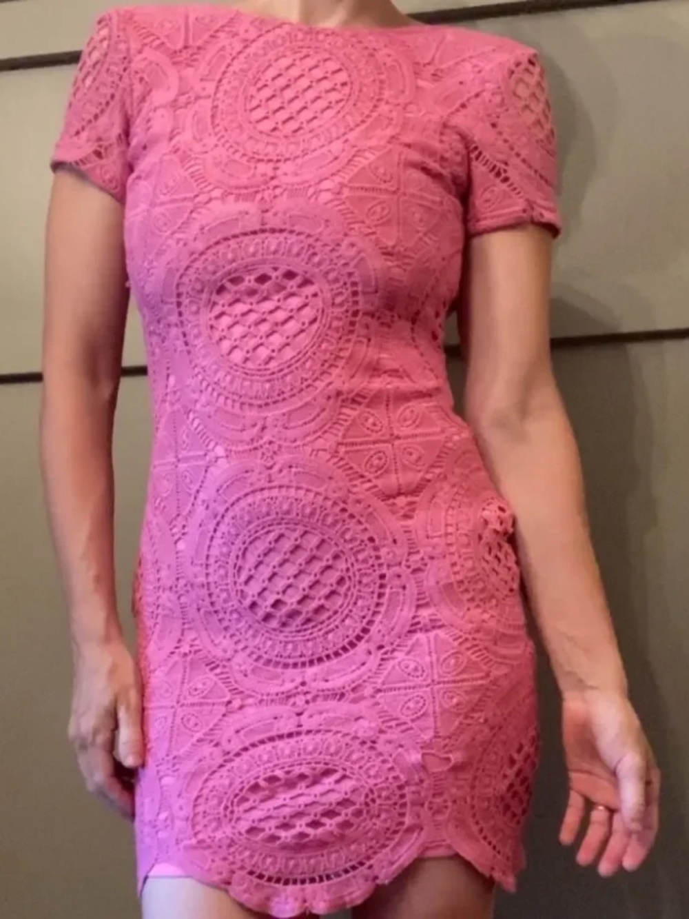 Superdown Pink Crochet Scoop Back Mini Dress Size XS